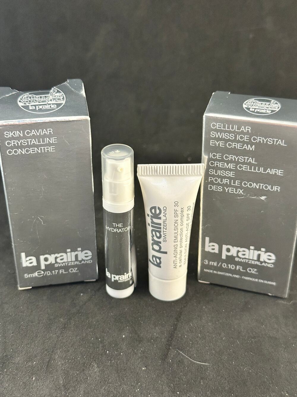 NIB La Prairie Samples Anti-Aging Emulsion Hydrator; Swiss Crystal Skin Caviar